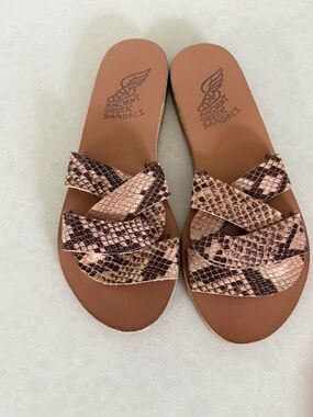 Ancient Greek Sandals Snake-Print Tan & Brown Leather Slide
